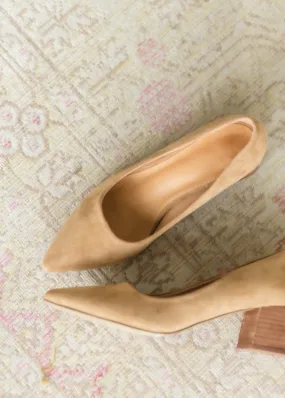 Taupe Pointy Toe Wooden Heels - FINAL SALE